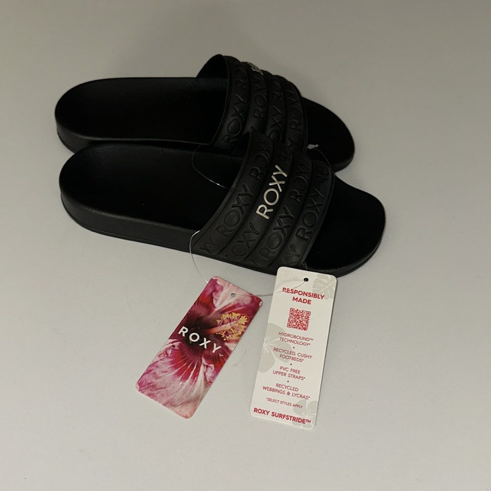ROXY Black Logo Casual Everyday Slippy Slides Sandals 6 - Picture 4 of 5